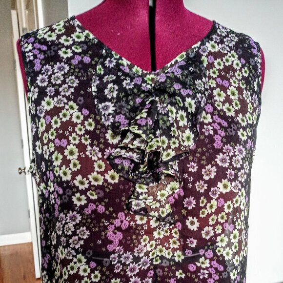 Quintessential Sheer Floral Print Ruffled Yoke Top - Picture 1 of 6